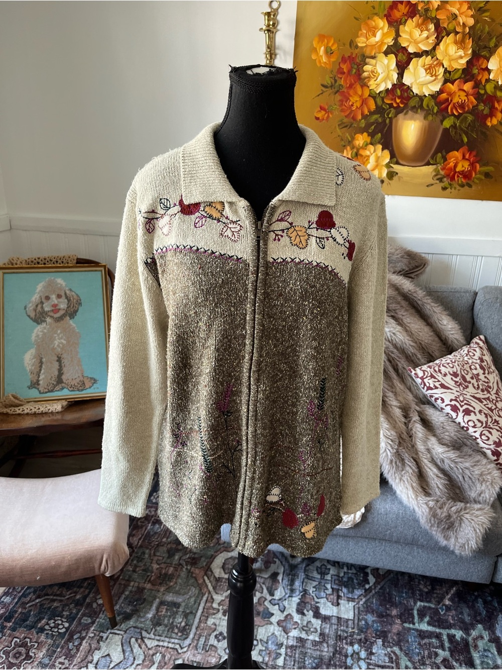 Women’s Vintage Embroidered Fall Zip Up Jacket Size M